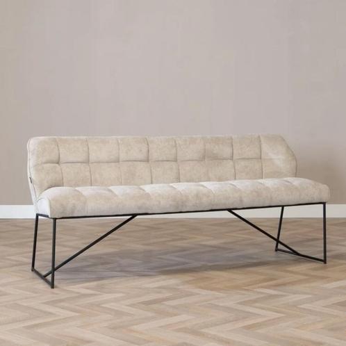 40% Korting: Scandinavische eetkamerbank Jelle taupe 155 cm, Huis en Inrichting, Stoelen, Grijs, Zo goed als nieuw, Stof, Ophalen