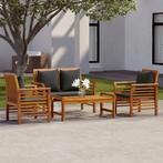 vidaXL 4-delige Loungeset met kussens massief acaciahout, Verzenden, Nieuw, Hardhout, Loungeset