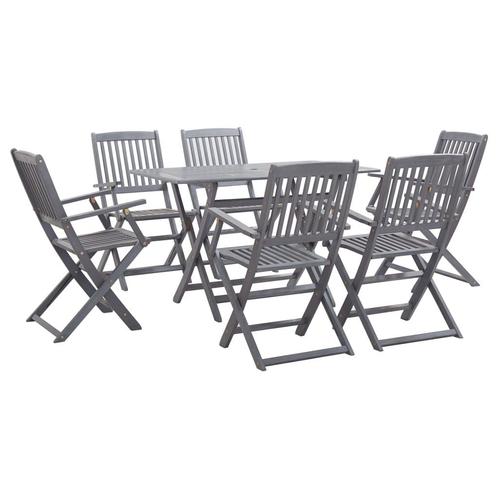vidaXL 7-delige Tuinset massief acaciahout grijs, Tuin en Terras, Tuinsets en Loungesets, Tuinset, Nieuw, 6 zitplaatsen, Hardhout