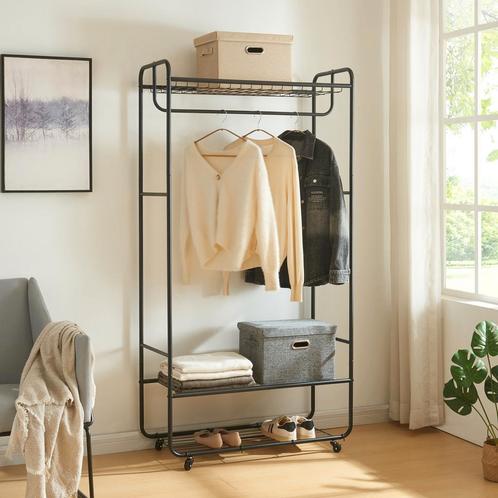 Kledingkast Vestvågøy open kast op wielen 176x90x40 cm zwart, Huis en Inrichting, Kasten | Kledingkasten, Nieuw, Verzenden
