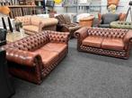 Chesterfield Maarssen  Bruin Leren 2+2 Zits Chesterfield Set, Ophalen, Gebruikt, CHESTERFIELD, Leer