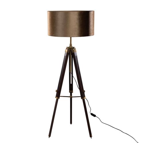 Vloerlamp messing tripod met velours kap brons 50cm - Cortin, Huis en Inrichting, Lampen | Vloerlampen, Nieuw, Overige materialen