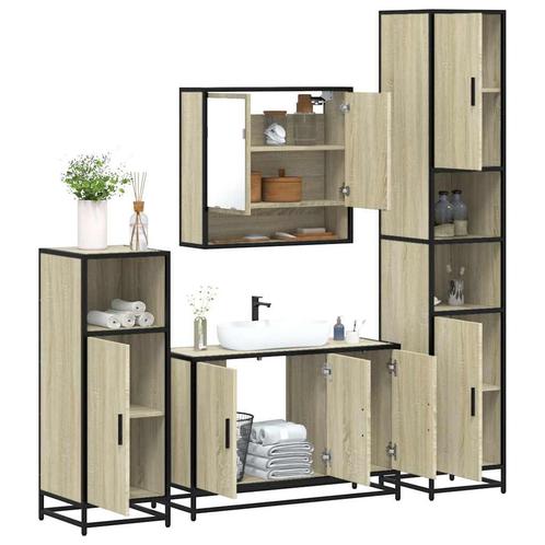 vidaXL 4-delige Badkamermeubelset bewerkt hout sonoma, Huis en Inrichting, Badkamer | Badkamermeubels, Nieuw, Verzenden
