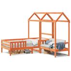 vidaXL Kinderbed met huisje en bankje massief grenenhout, 100 cm, Eenpersoons, Bruin, Verzenden