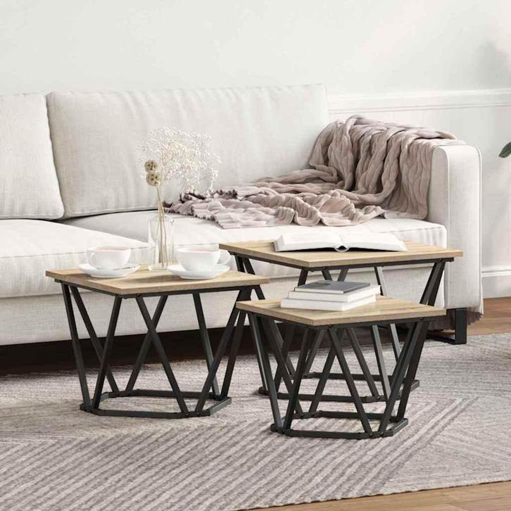 vidaXL Salontafel 3 pcs Sonoma eiken 50 x 50 x 40 cm, Huis en Inrichting, Tafels | Salontafels, Vierkant, Nieuw, Overige houtsoorten