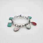 .925/1000 Zilver. Turkoois en parelmoer. - Schakelarmband