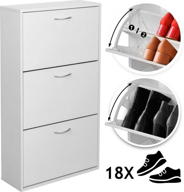 MIADOMODO- Schoenenkast - 3 kleppen, wit, smal, MDF, (W/H/D), Huis en Inrichting, Kasten | Computermeubels, Nieuw, Verzenden