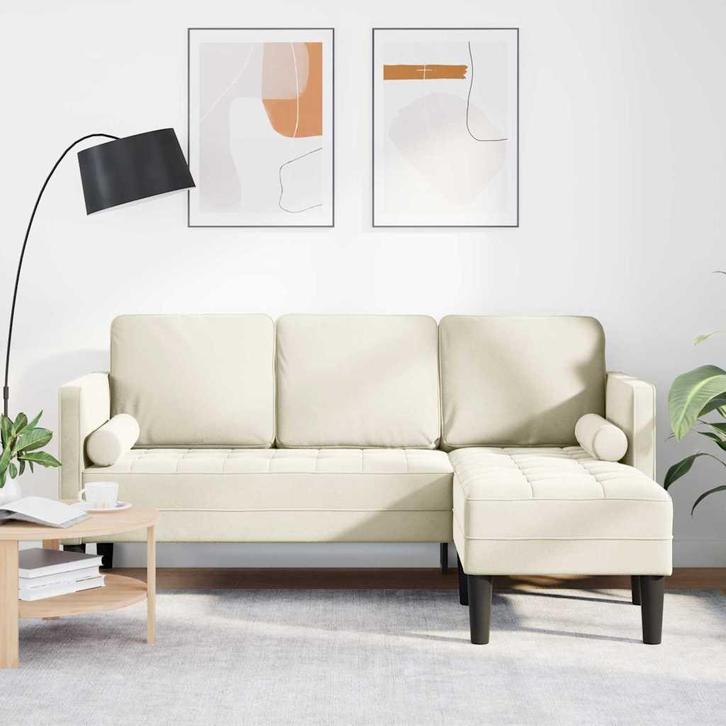 vidaXL Bankstel Crème 173 x 131 x 67 cm Fluweel, Huis en Inrichting, Banken | Bankstellen, Nieuw, Minder dan 150 cm, Stof, Verzenden