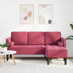 vidaXL Bank 3-zits met poef L-vormig 160 cm fluweel wijnrood, Verzenden, Minder dan 150 cm, Stof, Driepersoons