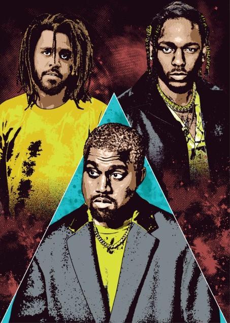 Posters - Poster West, Kanye  - J Cole &amp; Kendrick Lamar, Verzamelen, Muziek, Artiesten en Beroemdheden, Zo goed als nieuw