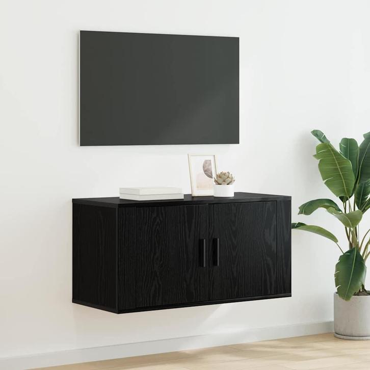 vidaXL Wandgemonteerde TV-kast Zwart eiken 80 x 34.5 x 40 cm, Huis en Inrichting, Kasten | Televisiemeubels, Nieuw, Minder dan 50 cm