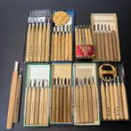 47x vintage Japanse houtbeitelsets – Tombow, Sun-Star en