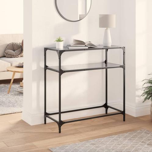 vidaXL Wandtafel met zwart glazen blad 80x35x81 cm staal, Huis en Inrichting, Tafels | Salontafels, 50 tot 100 cm, Nieuw, Metaal