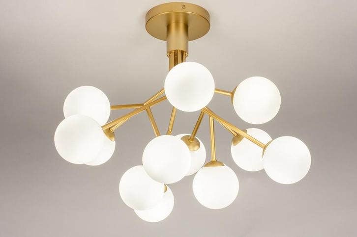 Rietveld Plafondlampen - Wit, Goud - Glas, Metaal, Huis en Inrichting, Lampen | Plafondlampen, Verzenden