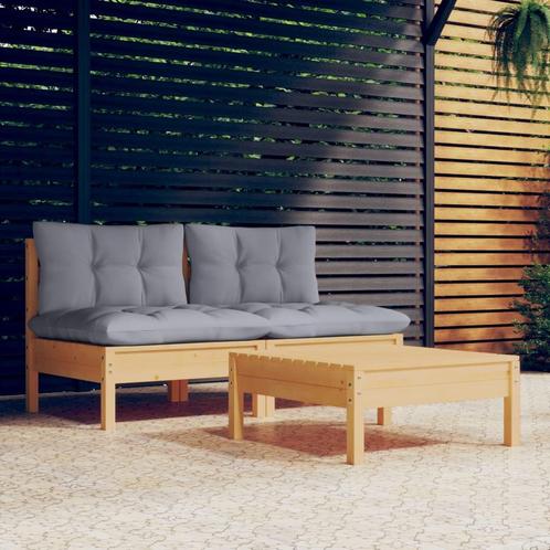 vidaXL 3-delige Loungeset met grijze kussens grenenhout, Tuin en Terras, Tuinsets en Loungesets, Loungeset, Nieuw, Verzenden