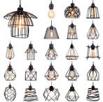 Retro Industriële Hanglamp – Zwart Ijzer E27 Geometrisch, Verzenden, Nieuw, Metaal