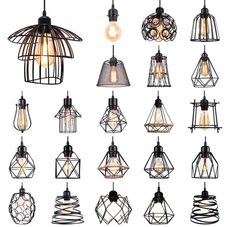 Retro Industriële Hanglamp – Zwart Ijzer E27 Geometrisch, Huis en Inrichting, Lampen | Plafondlampen, Nieuw, Glas, Hout, Kunststof