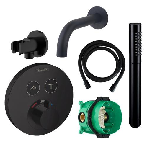Badkraanset Hansgrohe Select Rond met Handdouche Zwart, Doe-het-zelf en Verbouw, Sanitair, Kraan, Nieuw, Ophalen of Verzenden