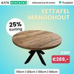 Ronde eettafel massief mangohout 110cm al v.a. €289,-!!, Huis en Inrichting, Tafels | Eettafels, Overige houtsoorten, 100 tot 150 cm