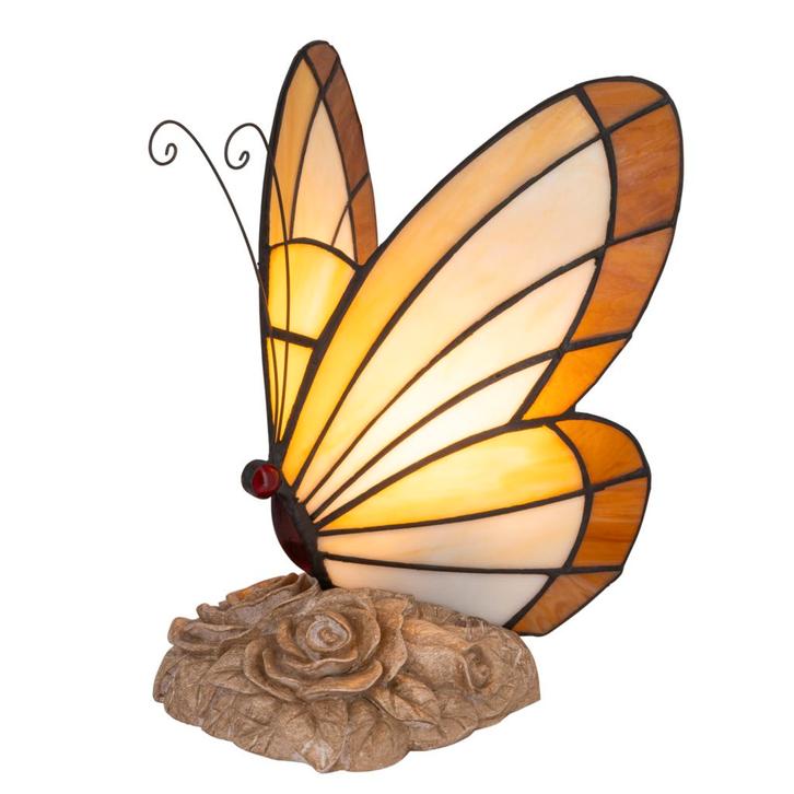 Tiffany vlinderlamp – Licht Crème, Amber & Wit Glas – H 24, Huis en Inrichting, Lampen | Overige, Verzenden