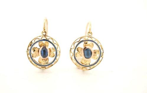 Oorbellen - 19.2 kt. Geel goud Saffier, Sieraden, Tassen en Uiterlijk, Oorbellen