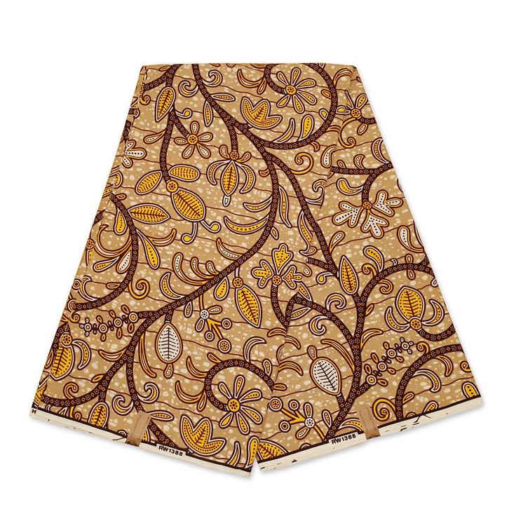 Afrikaanse wax print stof - Beige en Bruin Ancient Forest Vi, Hobby en Vrije tijd, Stoffen en Lappen, Nieuw, Ophalen of Verzenden
