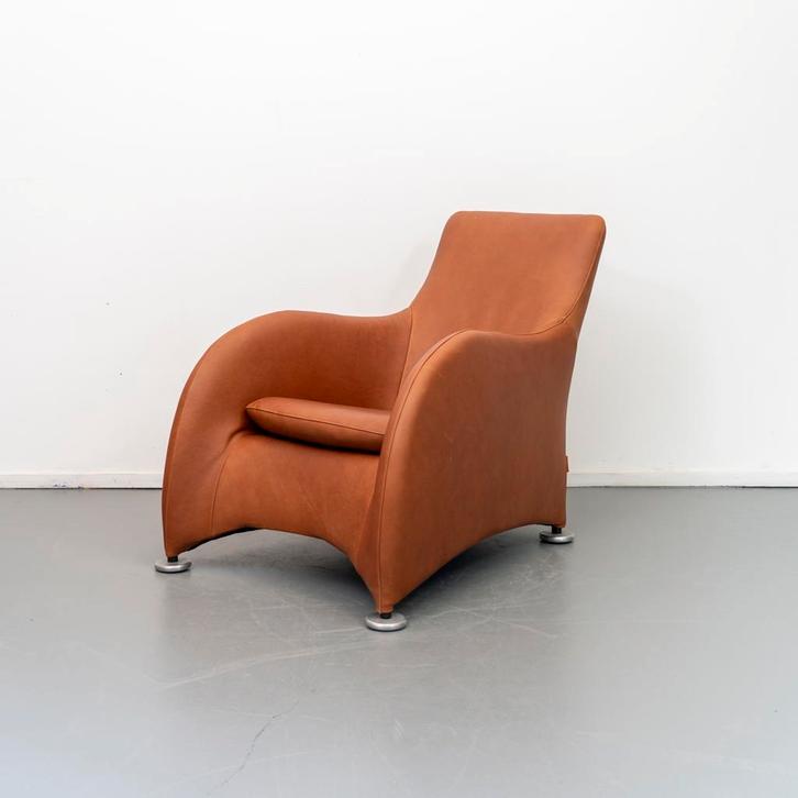 2x Montis Loge Fauteuil Buffaloleder Cognac - Aluminium, Huis en Inrichting, Fauteuils, 100 tot 125 cm, Zo goed als nieuw, 50 tot 75 cm