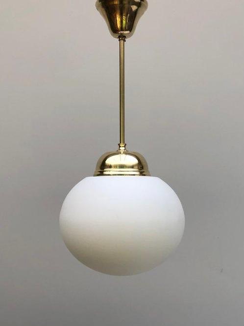 Plafondlamp - Glas, Messing - Hanglamp van messing met een, Antiek en Kunst, Kunst | Designobjecten