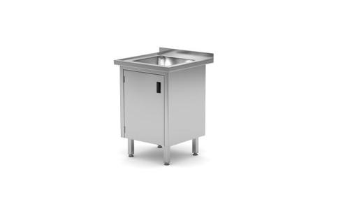 Enkele spoeltafel | Met kast | RVS | 600 x 600 x 850 mm, Zakelijke goederen, Horeca | Meubilair en Inrichting, Verzenden