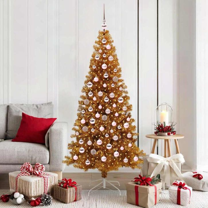 vidaXL Kerstboom met 300 LED met standaard Goud 180 cm PET, Diversen, Kerst, Nieuw, Verzenden