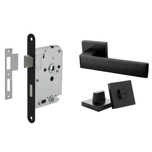 Deurbeslag set met WC-slot en deurklink Nova21 geveerd zwart, Doe-het-zelf en Verbouw, Hang- en Sluitwerk, Klink of Kruk, Nieuw
