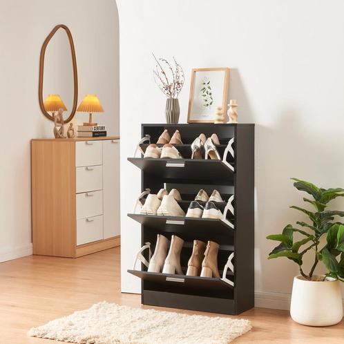 Schoenenkast Sykkylven 3 kleppen zwart 103x60x24 cm [en.casa, Huis en Inrichting, Kasten | Schoenenkasten, Nieuw, Verzenden