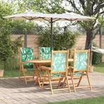vidaXL Tuin Eetset Vouw 5 pcs Bladpatroon Massief acaciahout, Verzenden, Nieuw