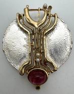 Zonder Minimumprijs - Broche Zilver Robijn - Handgemaakt, Sieraden, Tassen en Uiterlijk, Antieke sieraden