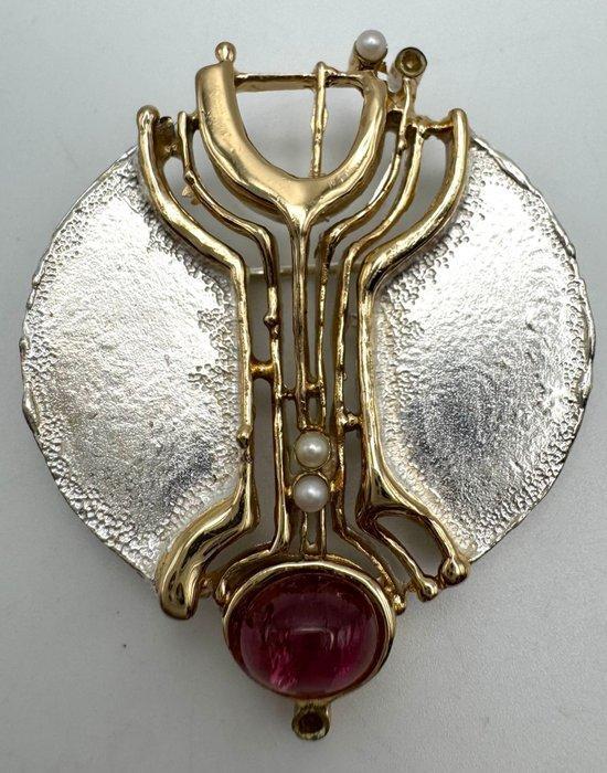 Zonder Minimumprijs - Broche Zilver Robijn - Handgemaakt, Sieraden, Tassen en Uiterlijk, Antieke sieraden