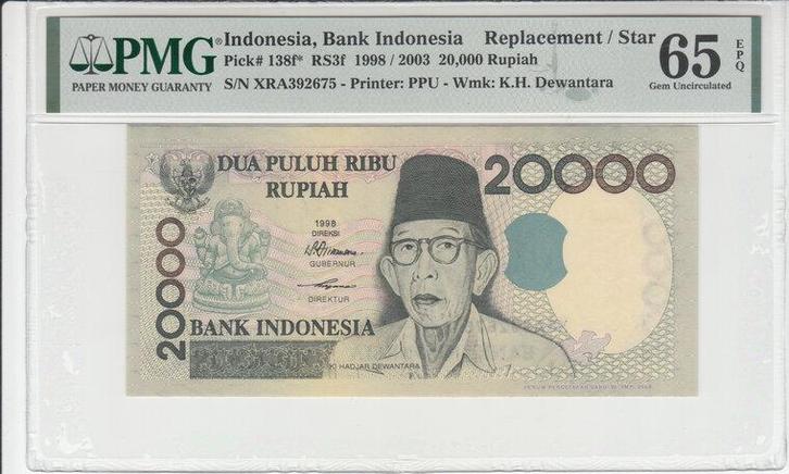 Indonesia P 138f 20 000 Rupiah 1998/2003 Replacement Pmg..., Postzegels en Munten, Bankbiljetten | Europa | Niet-Eurobiljetten