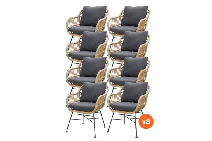 Set van 8 - Garden Impressions Margriet tuinstoel - Naturel, Tuin en Terras, Tuinsets en Loungesets, Nieuw, Overige materialen