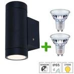 Buitenlamp met sensor Sami + 2x LED spot GU10 Philips, Verzenden, Minder dan 50 watt, Wandlamp, Nieuw