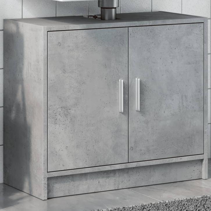 vidaXL Wastafelkast 63x29x55 cm bewerkt hout betongrijs, Huis en Inrichting, Badkamer | Badkamermeubels, Nieuw, Minder dan 100 cm