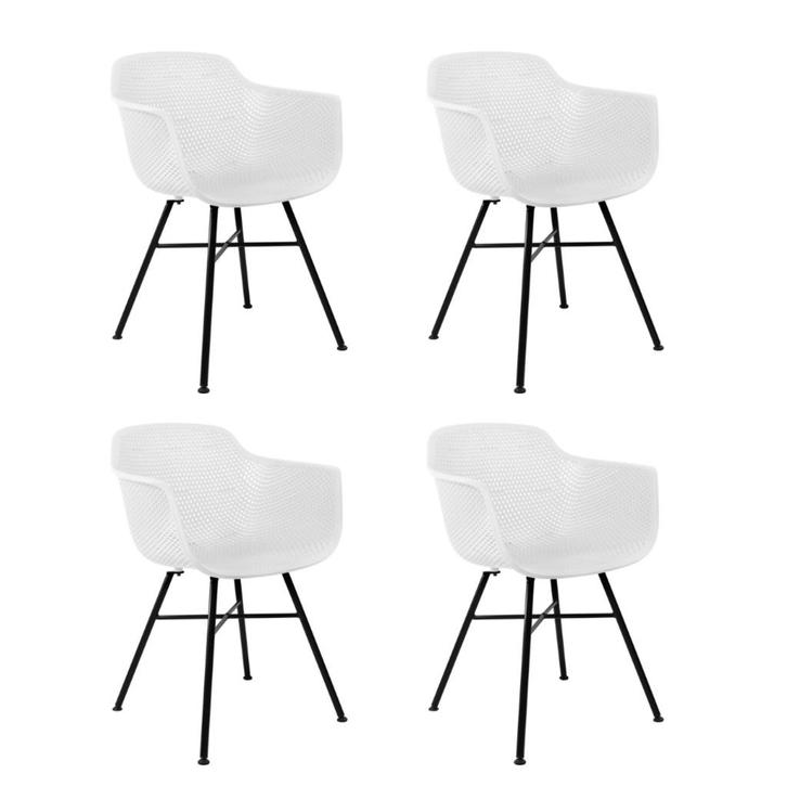 2dekans | Kick Set van 4 Tuinstoelen Indy Wit - Zwart Frame, Huis en Inrichting, Stoelen, Wit, Zo goed als nieuw, Ophalen of Verzenden