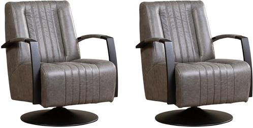 Donkergrijze leren industriële draaifauteuils - staal zwart, Huis en Inrichting, Fauteuils, 50 tot 75 cm, 75 tot 100 cm, Nieuw