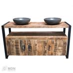 Badkamermeubel mangohout met zwart metaal 135 x 81 x 45 cm, Verzenden, Nieuw