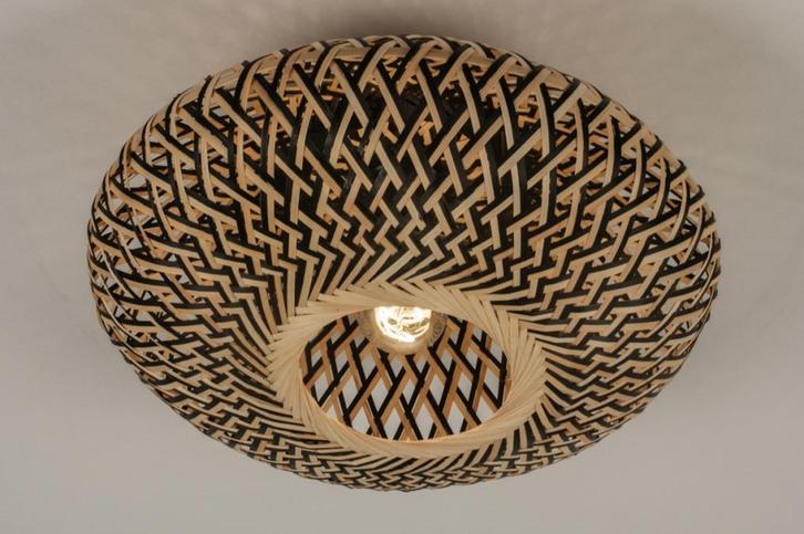 Rietveld Plafondlampen - Zwart, Naturel - Hout, Rotan, Huis en Inrichting, Lampen | Plafondlampen, Verzenden