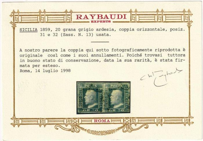 Italiaanse oude staten - Sicilië 1859 - 20 gr. grijs arduin, Postzegels en Munten, Postzegels | Europa | Italië