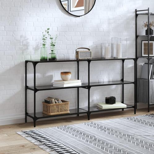 vidaXL Wandtafel met zwart glazen blad 158,5x30x81 cm staal, Huis en Inrichting, Tafels | Salontafels, Nieuw, Metaal, Verzenden