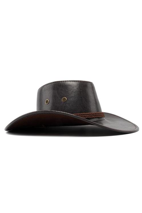 Cowboyhoed Leatherlook Donkerbruin Donkerbruine Leren Cowgir, Kleding | Heren, Carnavalskleding en Feestkleding, Nieuw, Overige maten