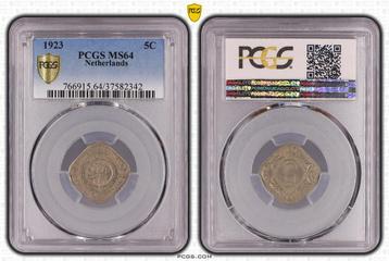 Koningin Wilhelmina 5 cent 1923 MS64 PCGS gecertificeerd