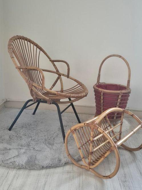 Decoratief ornament - Frankrijk - Frans vintage rotan set, Antiek en Kunst, Kunst | Designobjecten