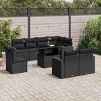 vidaXL 9-delige Loungeset met kussens poly rattan zwart, Verzenden, Nieuw, Rotan, Loungeset