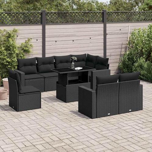 vidaXL 9-delige Loungeset met kussens poly rattan zwart, Tuin en Terras, Tuinsets en Loungesets, Loungeset, Nieuw, Rotan, Verzenden